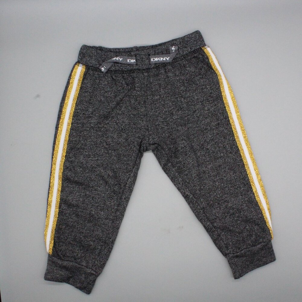 DKNY Baby Girls Jogger Pants Charcoal Gray Gold Stripe 18 Months